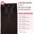 GOO GOO Clip in Hair Extensions Real Human Hair, Remy Human Hair Extensions Clip ins for Women, Natural Human Hair, 22inch 150g 9Pcs, 2A Light Brown
