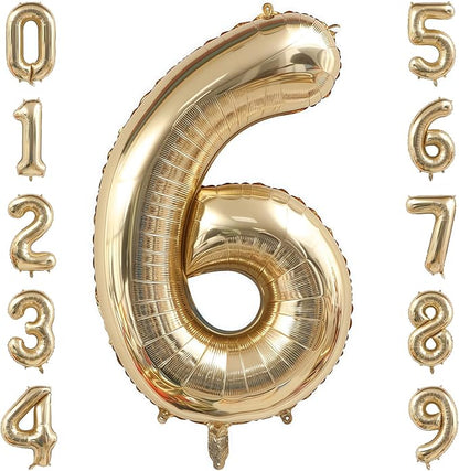 Champagne Gold 6 Balloon Number, 40 Inch Light Gold 6 Balloons Big Foil Mylar by BBPOOL
