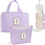 YOOLIFE Travel Toiletry Bag for Women - Hanging Toiletry Bag, Large Capacity Personalized Makeup Pouch, Travel Essentials - Letter D, Purple