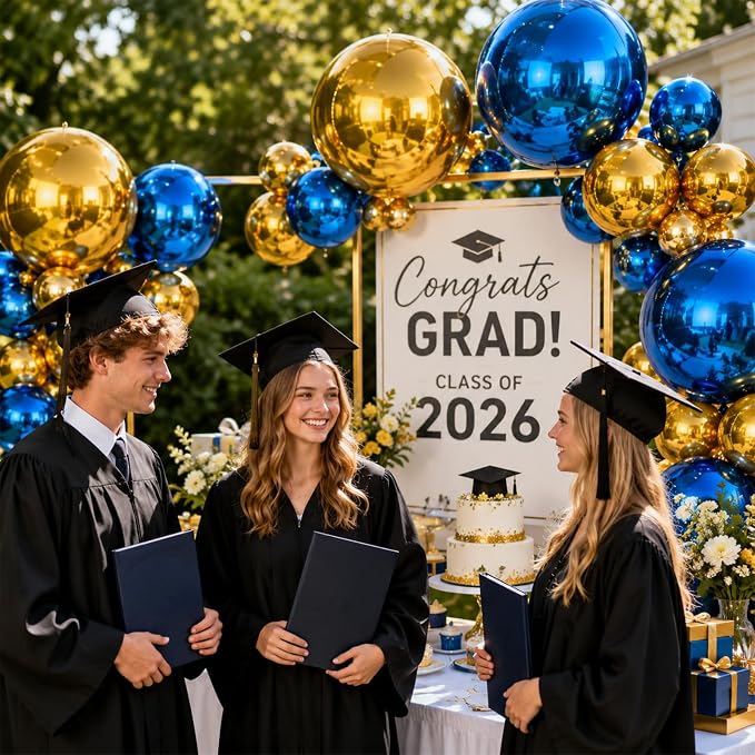 Biapian Blue and Gold Round Balloons Foil, Metallic Gold Blue Large Balloons - Image 4