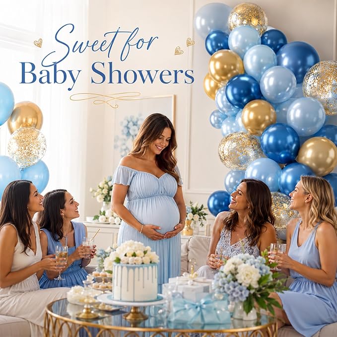 Blue and Gold Balloon, 50 Packs 12 Inch Metallic Blue Pearl Double Stuffed Blue - Image 8