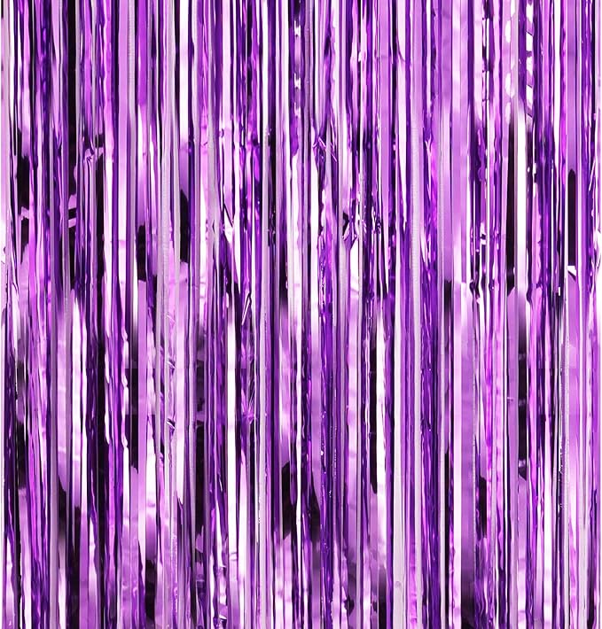 7 Pack 3.3 x 9.9 ft Purple Fringe Backdrop Streamers Party Decorations | Foil by Crosize