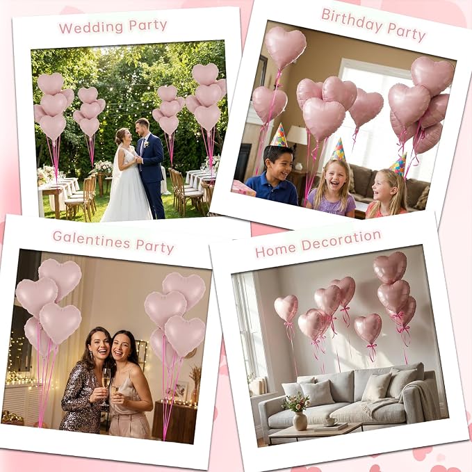 12 Pcs Pink Heart Balloons, 18 Inch Heart Foil Balloons Love Balloon Valentine - Image 6