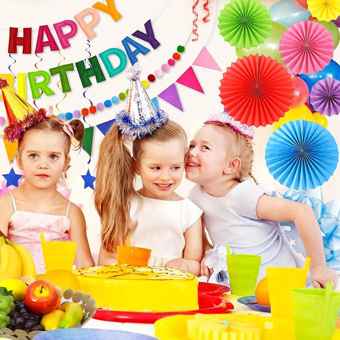 CANREVEL 17 PCS Pre-Strung 3D Rainbow Happy Birthday Banner, Happy Birthday - Image 7
