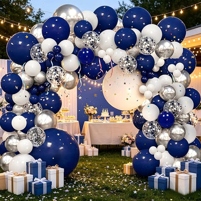 148pcs Navy Blue Silver White Balloon Arch Kit - Image 3