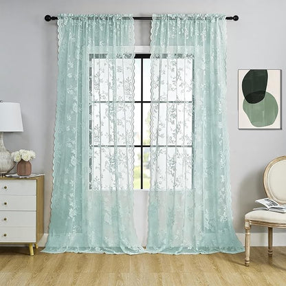Aqua Lace Curtains 72 Inch Length 2 Panels - Image 2