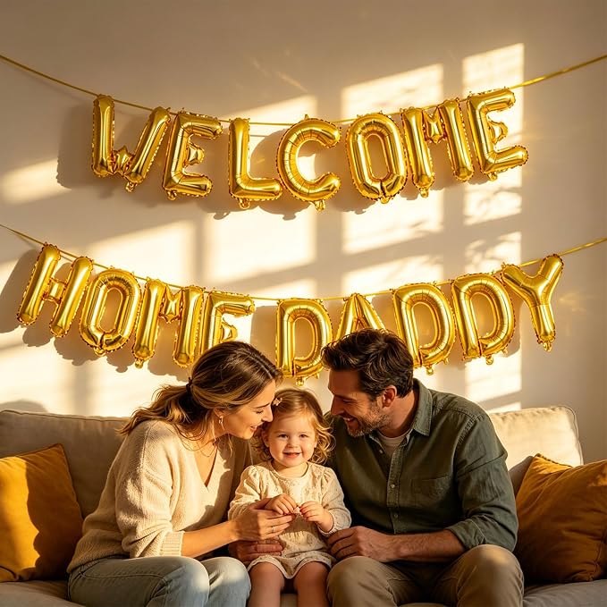 2 Set 32Pcs Gold WELCOME HOME DADDY Letter Balloons 16in Balloon Foil Letter - Image 6