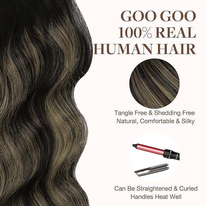 GOO GOO Tape in Hair Extensions Human Hair, 1B/19/1B Natural Black to Light Blonde, 24inch 30g 10pcs, Skin Weft Seamless Invisible, Silky Straight with Thick Ends, Remy Human Hair