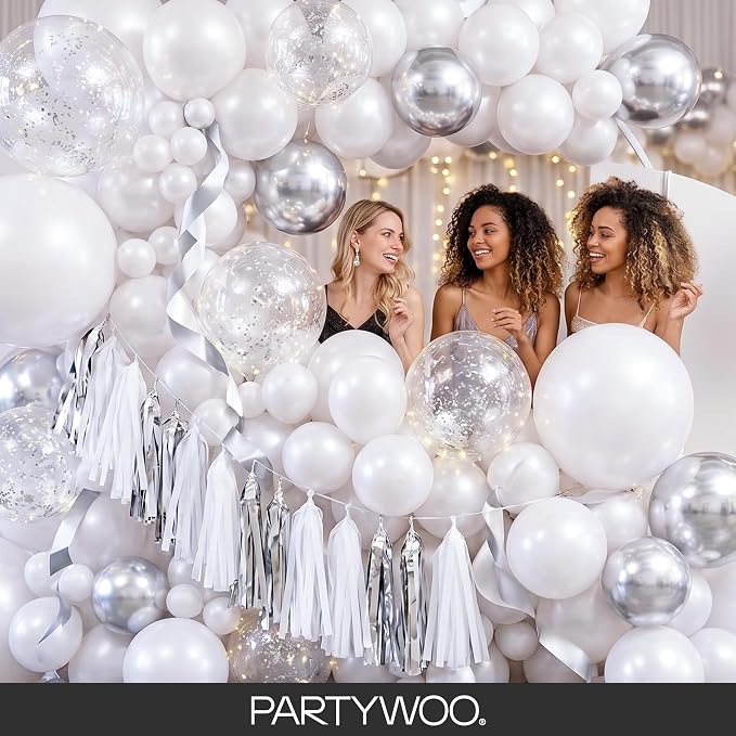 PartyWoo Pearl White Balloons 140pcs Metallic White Color 5 Inch | 18 12 10 5 - Image 5