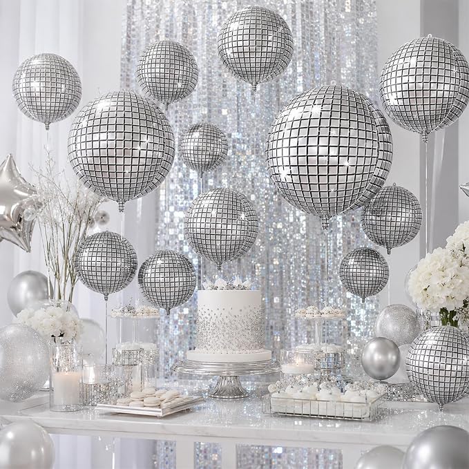 10Pcs Disco Round Foil Balloons, Metallic Disco Foil Baloon - Image 6