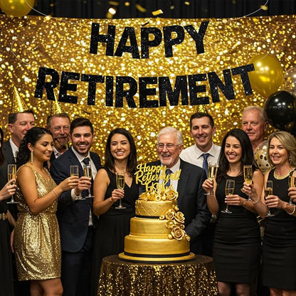 Glitter Black Happy Retirement Banner Pre-Strung Retirement Party Decorations - Image 6