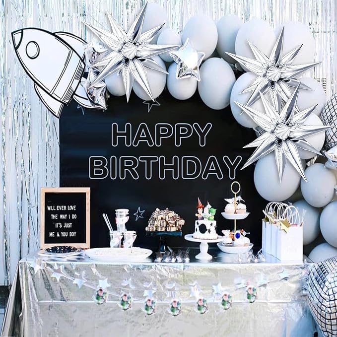 Silver Star Balloons, 12 Point Cone Explosion Star Foil Balloons | 60 Pcs - Image 5