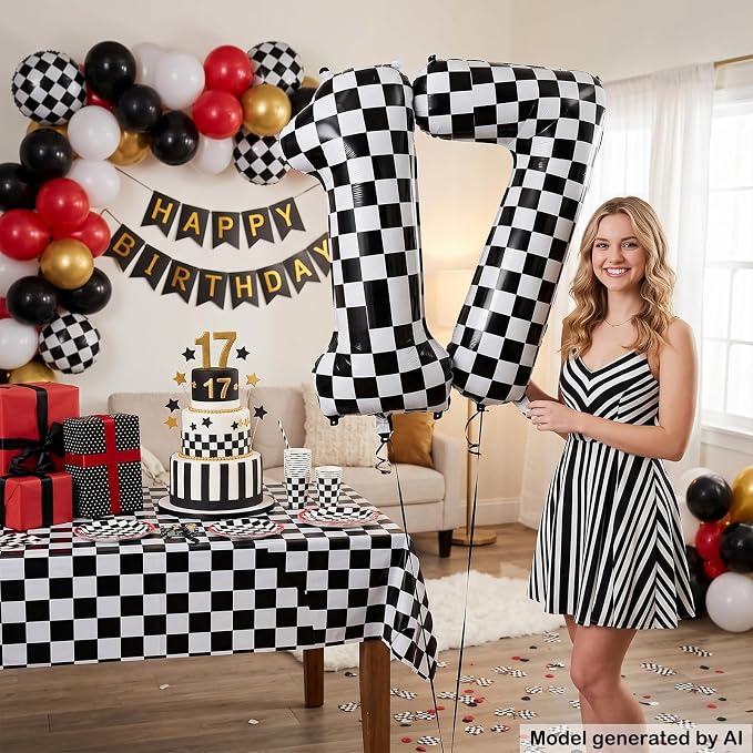 40" Checkered Number 17 Balloon - Image 4