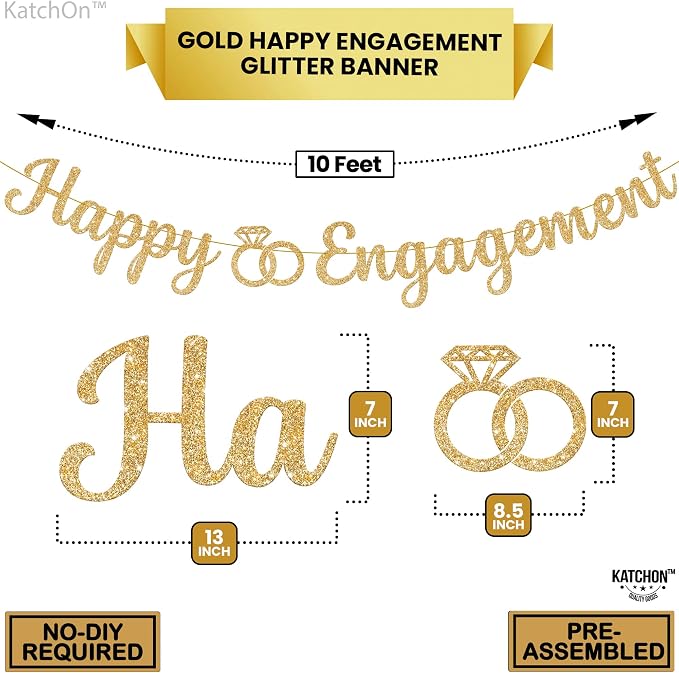 KatchOn Glitter Happy Engagement Banner 10 Ft, Engagement Party Decorations | - Image 3
