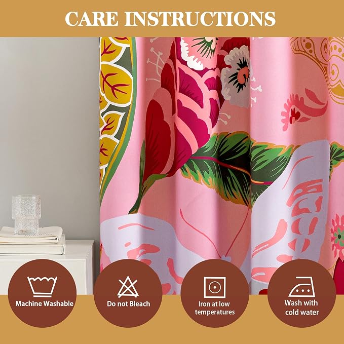 Tyrot Pink Boho Floral Blackout Curtains - Image 7