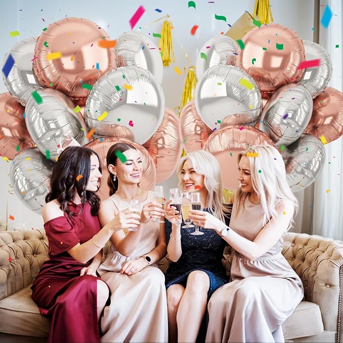 20PCS Silver Rose Gold Round Foil Balloon, 18 Inch Round Foil Balloons - Image 6