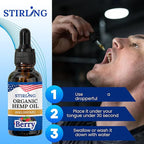 STIRLING Organic Hemp Oil - 600,000mg Natural Berry Flavor - Enhances Sleep and Helps Reduce Discomfort - THC-Free, Non-GMO, Gluten-Free, High in Omega 3 6 9 - Premium U.S. Hemp Seed Oil