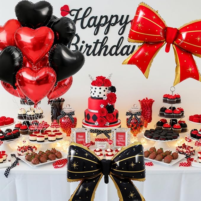 Vuzvuv Red Black Bow Heart Balloons Set, Anniversary, Bridal Shower（Mix Colors） - Image 6