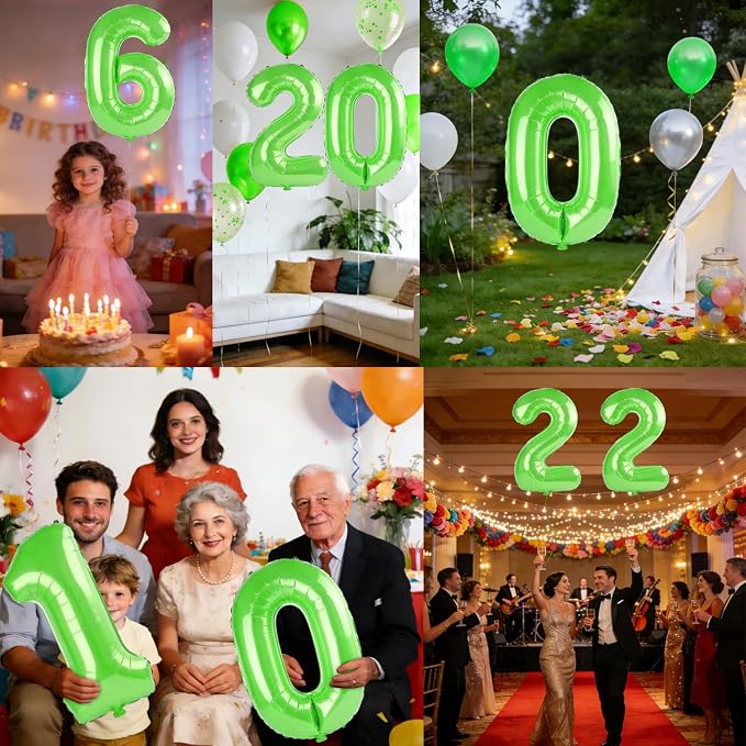 40 Inch Number 6 Balloons for 6th Birthday Party Decorations, 0-100 Fruit Green - Image 7