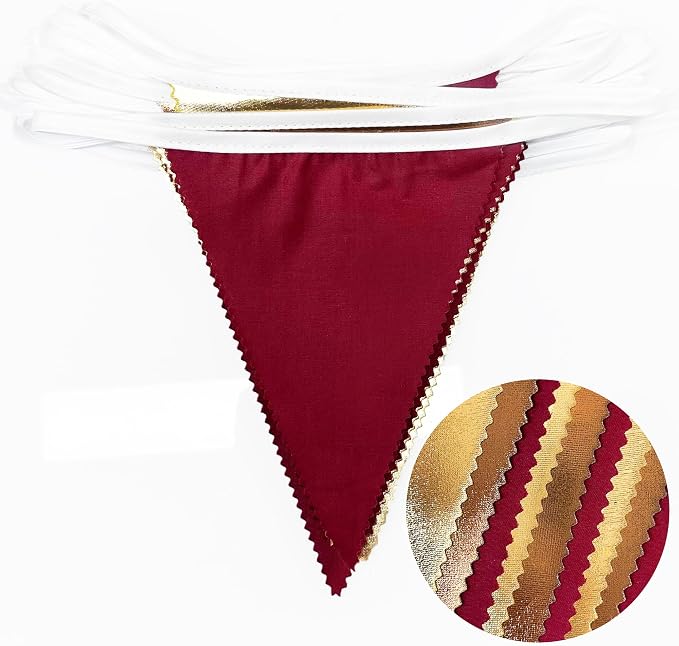 Fall Party Decorations Maroon Gold Brown Metallic Fabric Triangle Pennant - Image 3