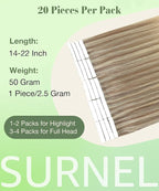 SURNEL 20inch Tape in Hair Extensions Balayage Golden Brown Highlighted Fading to Golden Blonde Human Hair Tape in Extensions 20 Pcs 50g(#10/16/16-20)