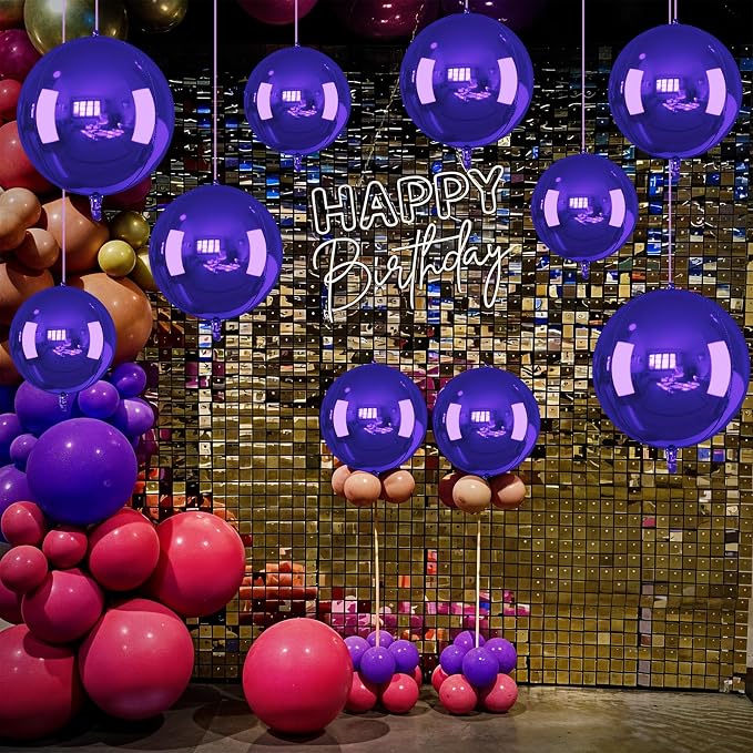 14 Pcs Dark Purple Round Foil Balloons 22/15/10 4D Ball Balloons Purple - Image 5