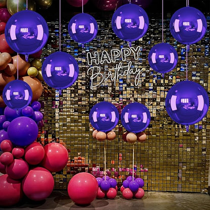 14 Pcs Dark Purple Round Foil Balloons 22/15/10 4D Ball Balloons Purple - Image 5