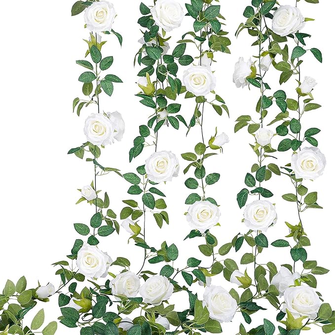 TELDRASSIL 4Pcs Artificial Rose Vine Fake Flower Garland Fake Silk Rose Hanging - Image 4