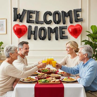 Welcome Home Balloons Black Red, 16Inch Welcome Home Foil Balloons Banner - Image 6