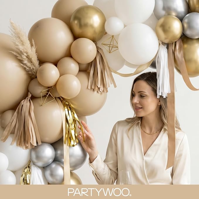 PartyWoo Cream Balloons 155 pcs Different Sizes of 18 12 10 5 Inch Beige Ivory - Image 9