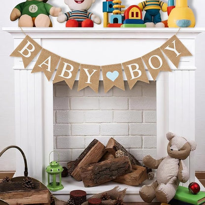 Pre-Strung Baby Boy Burlap Banner, Gender Reveal Banner - Image 4