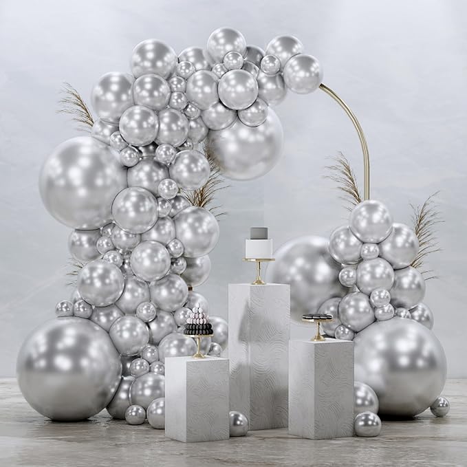 PartyWoo Silver Balloons 145pcs Different Sizes of 18 12 10 5 Inch | Balloons by PartyWoo