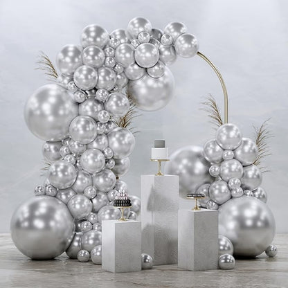 PartyWoo Silver Balloons 145pcs Different Sizes of 18 12 10 5 Inch | Balloons by PartyWoo