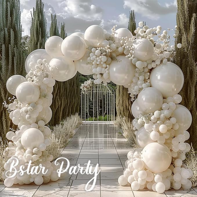 Double Stuffed Pearl White Ivory Balloon Garland Arch Kit | 18/12/10/5inch - Image 6