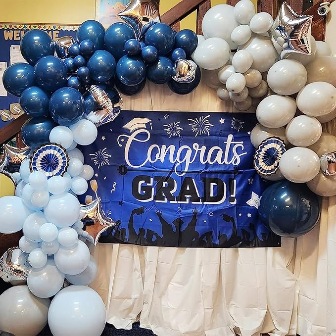 Blue Silver Balloons Set, 12 Inch Blue and Silver Balloons Dark Navy and - Image 3