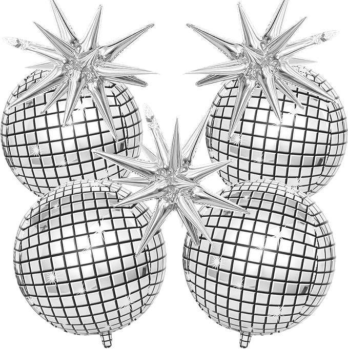 HILAVO 22 Inch Large 4D Metallic Silver Disco Ball Balloon - Image 8
