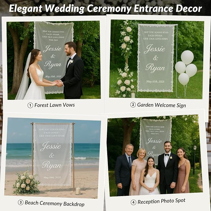 Personalized Fabric Wedding Welcome Sign Banner, Modern Sheer Fabric Hanging - Image 3