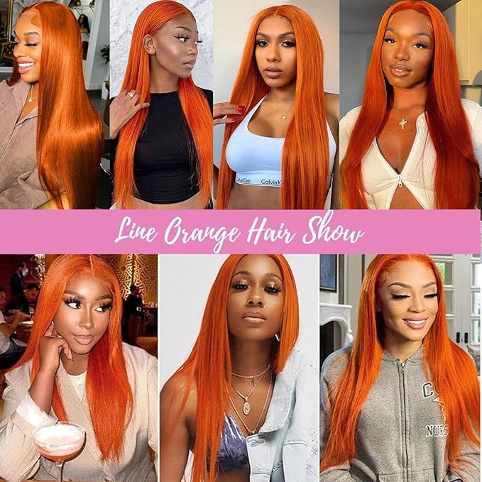 Ginger Wig Human Hair 13x4 Straight Ginger Orange Lace Front Wigs Human Hair HD Transparent Lace Frontal 350 Colored Wig Pre Plucked 180% Density 24inch