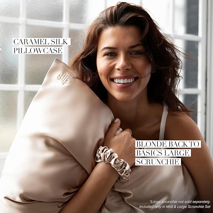 slip Back to Basics Auburn Midi & Large Scrunchie Set | Includes 2 Midi & 1 Large Pure Silk Scrunchies | 100% Mulberry Silk, Anti-Crease, Gentle on Hair, Reduces Breakage | Elegant & Durable