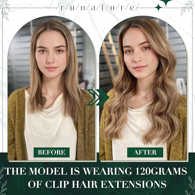 RUNATURE Blonde Human Hair Clip-in Extensions 20 Inch Real Human Hair Dark Blonde Highlight Hair Extensions Remy Hair Extensions Double Weft Full Ends 50g 3pcs
