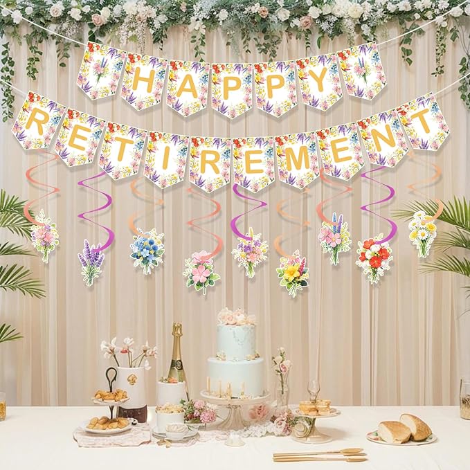 Wildflower-Themed Women's Retirement Party Decoration Banner, Happy Retirement - Image 4