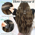 KooKaStyle Clip in Synthetic Highlight Hair Extensions Long Wavy 4PCS Thick Hairpieces Balayage Chocolate Brown to Caramel Blonde Fiber Double Weft Natural Hair Extensions 20 Inch for Women