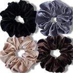 IVARYSS Extra Large Scrunchies for Women's Thick Hair, Premium Velvet Soft Jumbo Scrunchy, XL 6 inch Big Elastic Band Hair Accessories, 4 Pack, Neutral