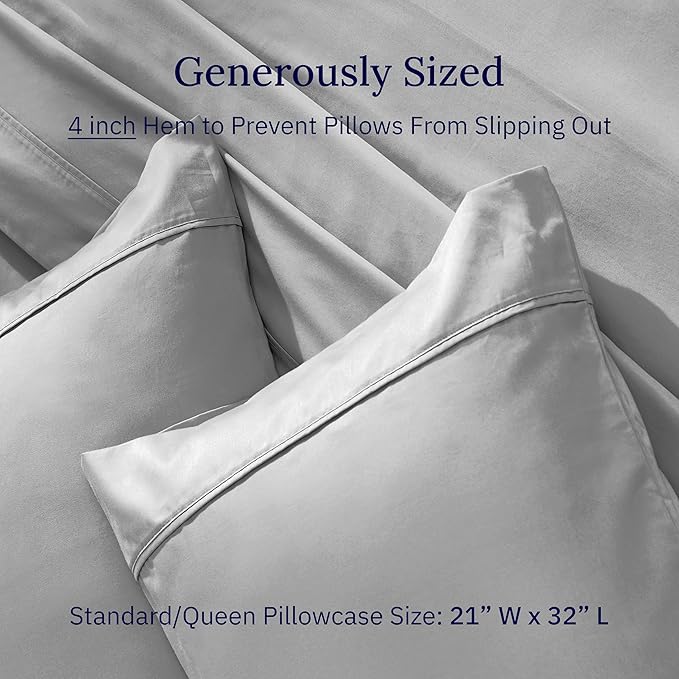 California Design Den Standard Queen Size Pillowcase Set - 400 Thread Count, 100% Cotton Sateen, Set of 2 Pillow Covers, Soft and Breathable - Light Grey