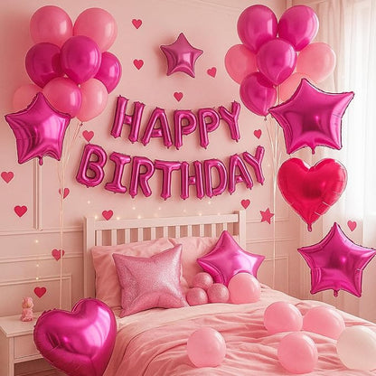 29PC Hot Pink Happy Birthday Balloon Banner, 16 Inch 3D Letter Banner Sign - Image 5
