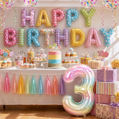 3rd Birthday Balloons for Girls, 40‘’ Foil Self Inflating Rainbow Stars Number - Image 4