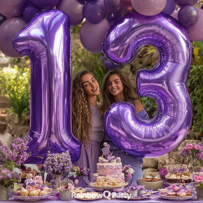 RainbowQ Purple 13 Balloon Number 40 Inch 0-40 Foil Large Balloons | Big Mylar - Image 2
