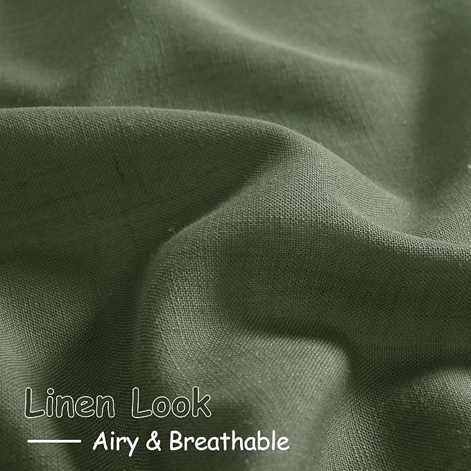 Forest Green Linen Curtains for Living Room 90 Inches Long Light Filtering Semi - Image 3