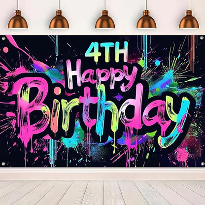 HOMETITUTE Neon 4th Birthday Party Banner 71x43 Inch Paint Splatter Walls Decor - Image 5