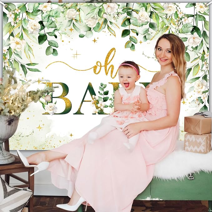 Greenery Boy Baby Shower Decorations Banner Floral Green Sage Oh Baby Backdrop - Image 5